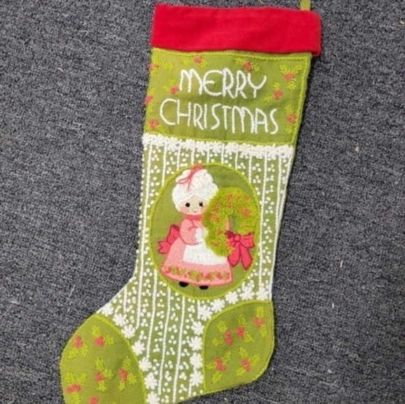 Merry Christmas Stocking Green Crochet Embroidery - Picture 6 of 6